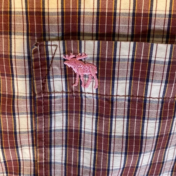 Abercrombie & Fitch Mens L Plaid Button Down Shirt Pink Moose - Picture 6 of 8
